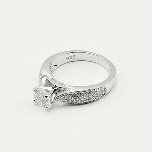 Pave Round Cut S925 Sterling Silver Engagement Ring